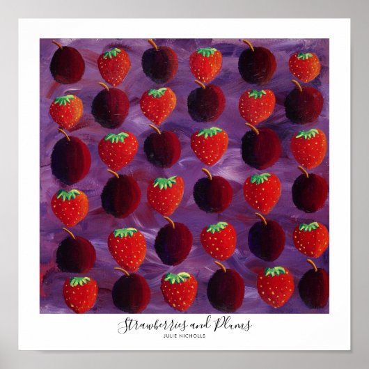 Schilderij met Aardbeien en Pruimen Poster (Voorkant)