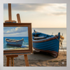Schilderij met kleine boten poster
