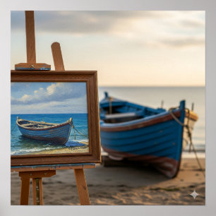 Schilderij met kleine boten poster
