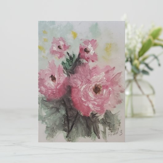 Schilderij met roze rozen kaart (Staand voorkant)