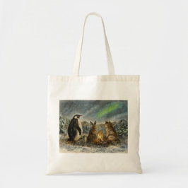 Schilderij met stralende aurora en dieren tote bag