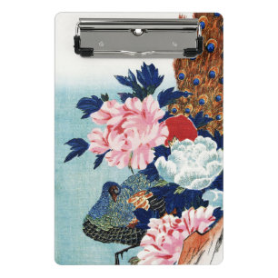Schilderij met vintage pauw en pioenbloemen mini klembord