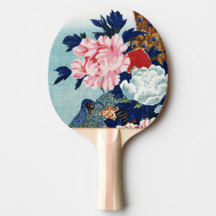 Schilderij met vintage pauw en pioenbloemen tafeltennisbatje