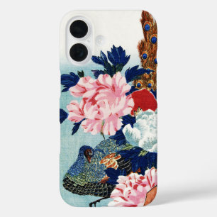 Schilderij met vintage pauw en pioenrozen bloemen iPhone 16 hoesje