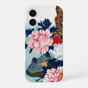 Schilderij met vintage pauw en pioenrozen bloemen iPhone 16 hoesje