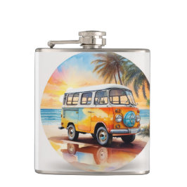  schilderij minibus op het strand heupfles