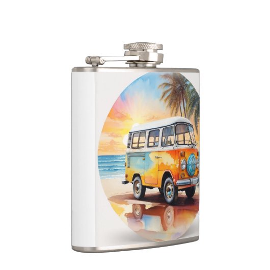  schilderij minibus op het strand heupfles (Rechts)