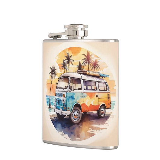  schilderij minibus op het strand heupfles (Links)