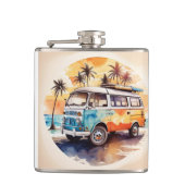 schilderij minibus op het strand heupfles (Voorkant)