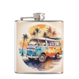  schilderij minibus op het strand heupfles