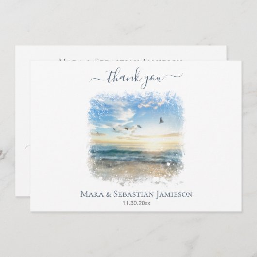 *~* Schilderij Oceaan Zee Strand Bruiloft AR7 Bedankkaart (Voorkant / Achterkant)