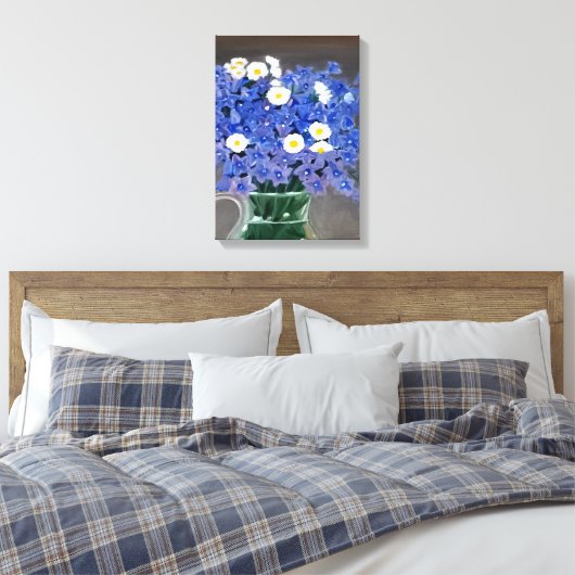 Schilderij op doek print blauwe bloemen (Insitu (Slaapkamer))