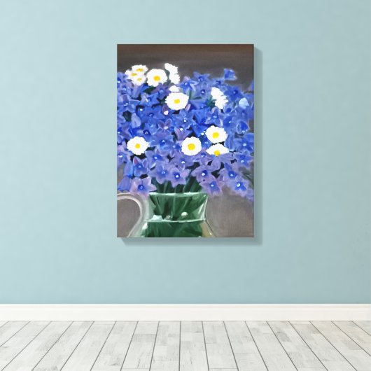 Schilderij op doek print blauwe bloemen (Insitu (Houten vloer))