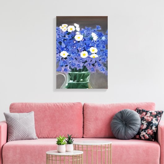 Schilderij op doek print blauwe bloemen (Insitu (Woonkamer))