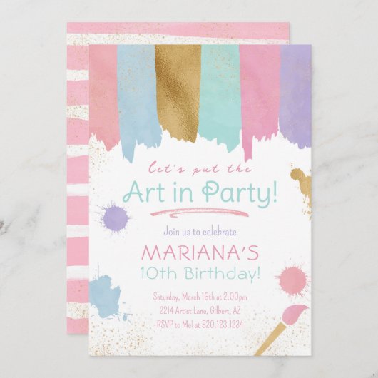 Schilderij Party Kunst Ambachten Verjaardag Uitnod Kaart (Voorkant / Achterkant)