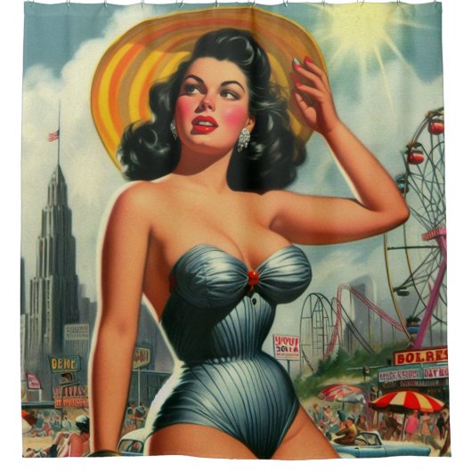  schilderij Pin Up Douchegordijn (Voorkant)