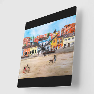 Schilderij Playa de la Malvarrosa door Alfred Fox Vierkante Klok