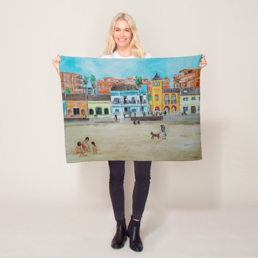Schilderij Playa de la Malvarrosa van Alfred Fox Fleece Deken (In situ)