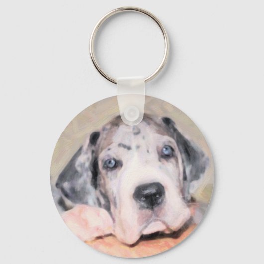 Schilderij: Puppy Dane Sleutelhanger (Voorkant)
