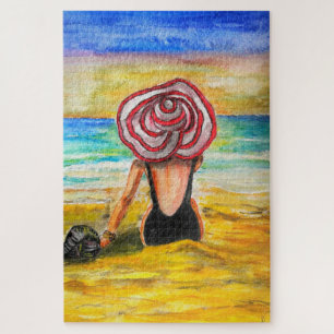 Schilderij Puzzel Vrouw en Zee
