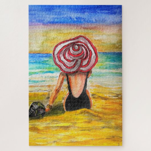 Schilderij Puzzel Vrouw en Zee (Verticaal)