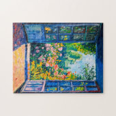 Schilderij terras uitzicht op bloementuin legpuzzel (Horizontaal)