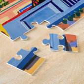 Schilderij Terras Uitzicht van Mediterraan zee Legpuzzel (Zijkant)