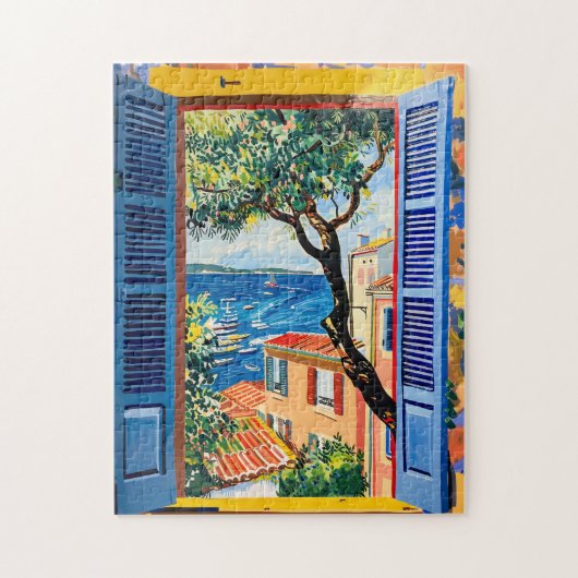 Schilderij Terras Uitzicht van Mediterraan zee Legpuzzel (Verticaal)