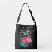 schilderij turquoise vlinders schattige roze bloem crossbody tas (Achterkant)