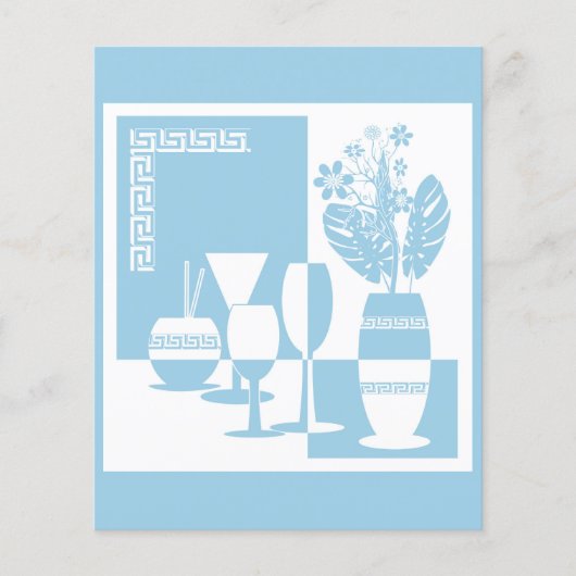 Schilderij vaas met bloemen en wijnglazen sky bl flyer (Voorkant)