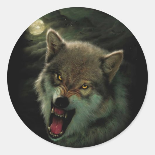schilderij van Angry Wolf Ronde Sticker (Voorkant)