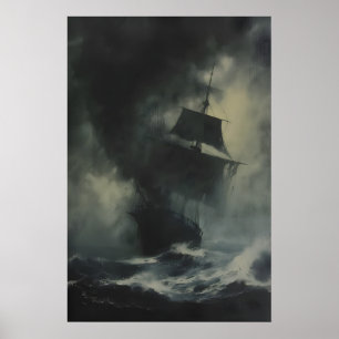 Schilderij van antiek schip met zee golven, Pirate Poster