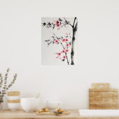 Schilderij van bamboe en kersenbloesems in wash poster (Keuken)