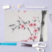 Schilderij van bamboe en kersenbloesems in wash tissuepapier (Craft)