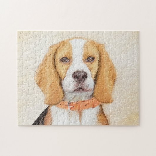 Schilderij van Beagle-hond Originele Dier Kunst Legpuzzel (Horizontaal)