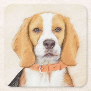 Schilderij van Beagle Hound Hond Originele Dieren  Kartonnen Onderzetters