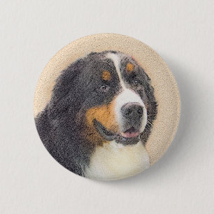 Schilderij van Bernese Berghond - Originele Honden Ronde Button 5,7 Cm