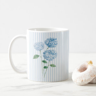 Schilderij van blauwe hortensia bloem blauwe stree koffiemok