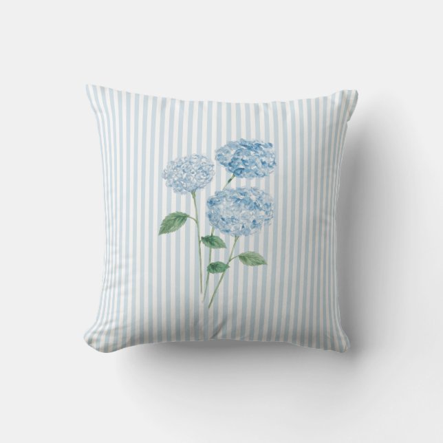 Schilderij van blauwe hortensia bloem blauwe stree kussen (Voorkant)