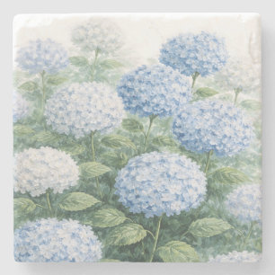 Schilderij van blauwe hortensia bloem blauwe stree stenen onderzetter