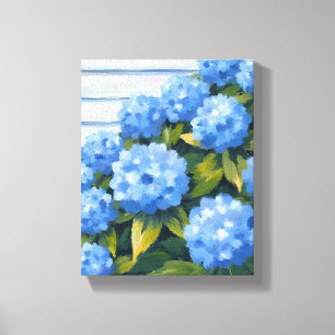 Schilderij van blauwe hortensia's struiken canvas afdruk