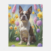 Schilderij van Boston Terrier-hond met lente bloem Fleece Deken (Voorkant)