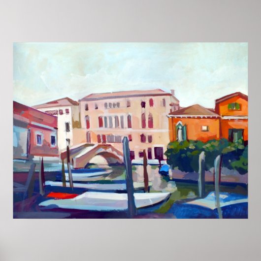 Schilderij van boten uit Dorsoduro, Venetië, IT Poster (Voorkant)