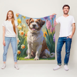 Schilderij van Bouviers Des Flandres-hond en lente Fleece Deken