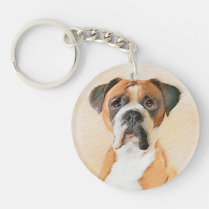Schilderij van Boxer Hond Ongeknipt Origineel Dier Sleutelhanger