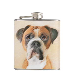 Schilderij van Boxer Hond Ongeknipt Originele Dier Heupfles