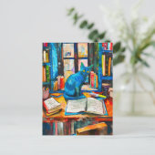 Schilderij van Cat Among Open Books Briefkaart (Staand voorkant)