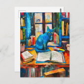 Schilderij van Cat Among Open Books Briefkaart (Voorkant / Achterkant)