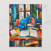 Schilderij van Cat Among Open Books Briefkaart (Voorkant)