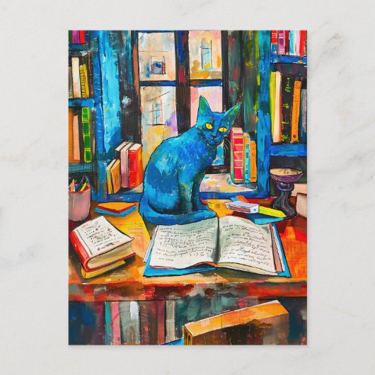 Schilderij van Cat Among Open Books Briefkaart (Voorkant)